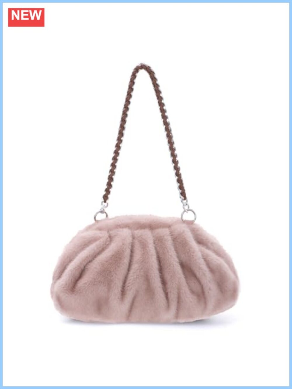 Faux Fur Clutch Purse Women Ruched Dumpling Evening Handbag